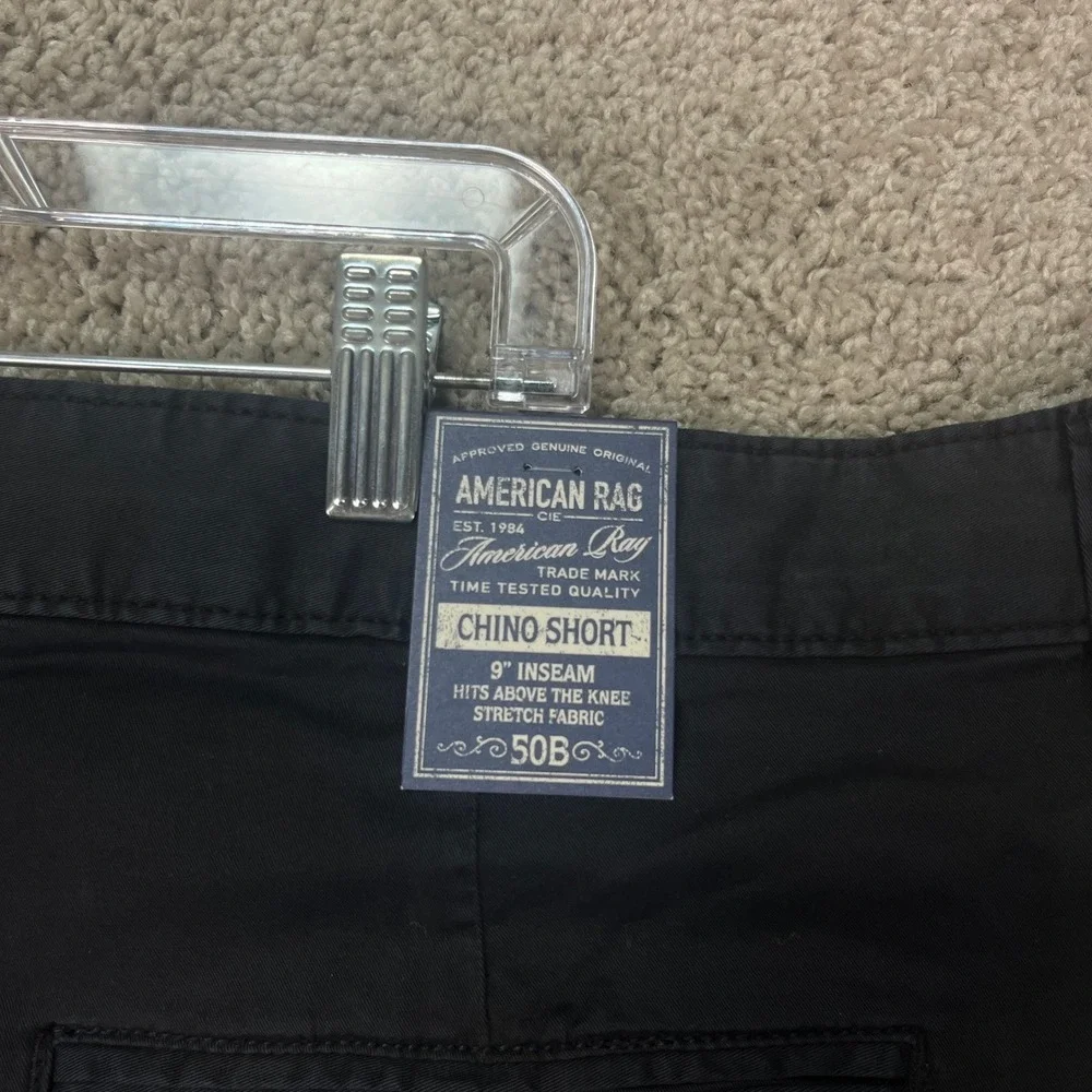 American‎ Rag Mens 50 Big Tall Deep Black Stretch Chino Shorts Frayed Hem NEW